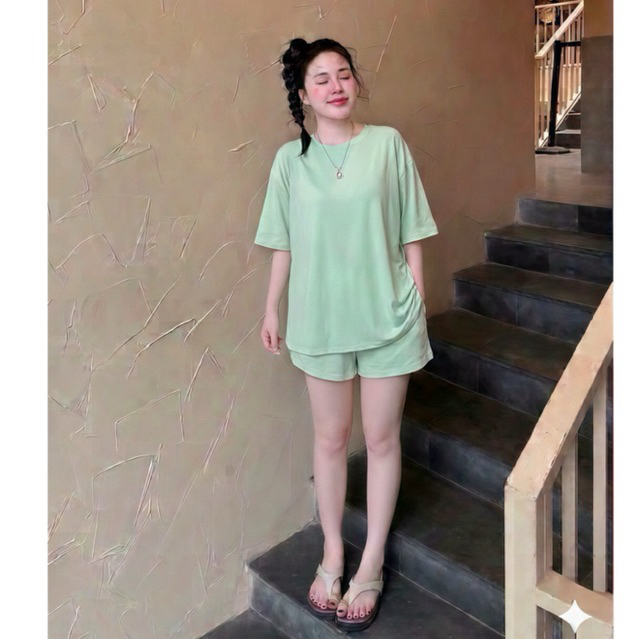 (Đùi cổ Tròn)Set bộ ngủ thun lạnh dẻo quần đùi áo thun cổ tròn 45-90kg