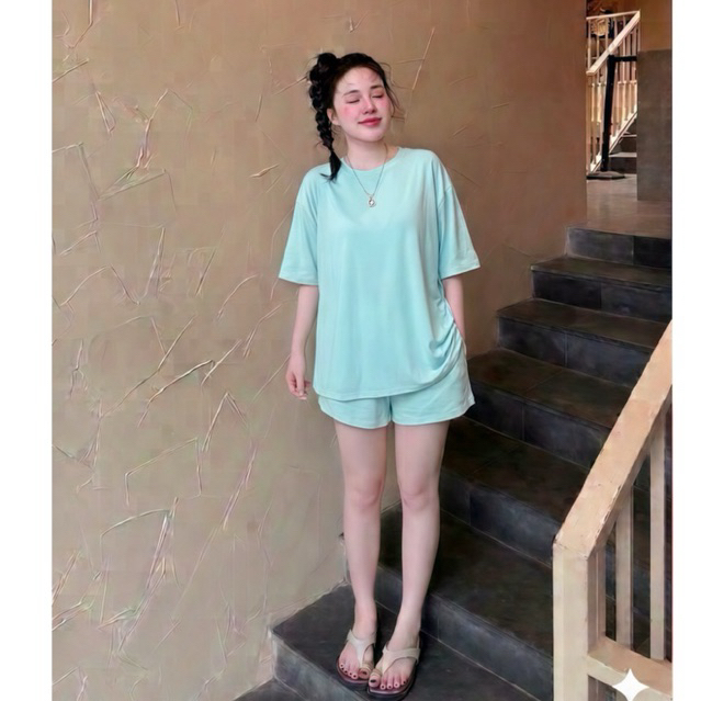 (Đùi cổ Tròn)Set bộ ngủ thun lạnh dẻo quần đùi áo thun cổ tròn 45-90kg
