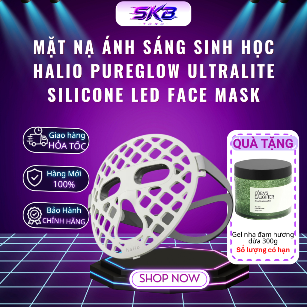 [tặng gel 300g] Mặt nạ ánh sáng sinh học Halio PureGlow Ultralite Silicone LED Face Mask - Bảo Hành 12 Tháng