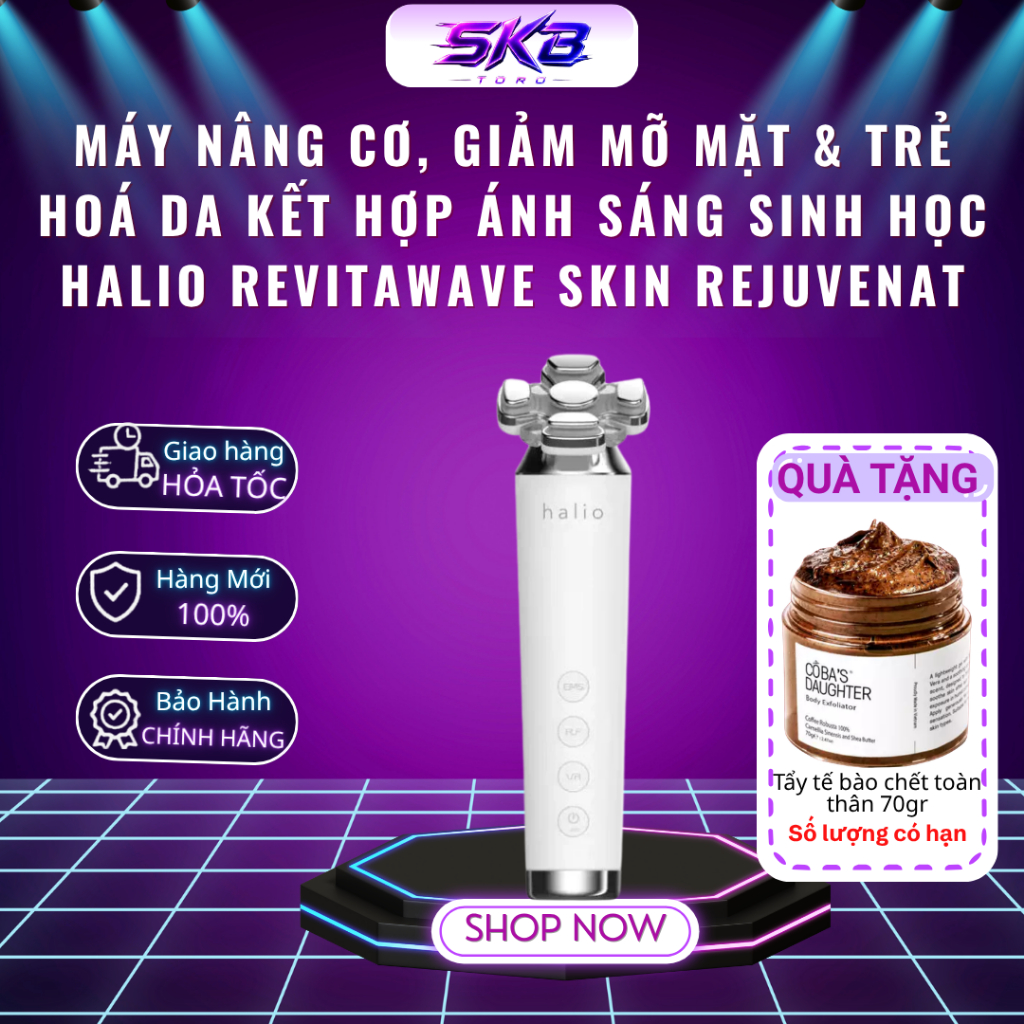 Máy nâng cơ, giảm mỡ mặt & trẻ hoá da kết hợp ánh sáng sinh học Halio RevitaWave Skin Rejuvenat - BH 12 Tháng