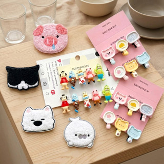 Bộ kẹp tóc gấu kem 6 cái + kẹp cá bơi Y2K | Phụ kiện tóc mái cute Hàn Quốc