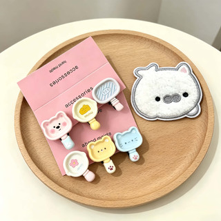 Bộ kẹp tóc gấu kem 6 cái + kẹp cá bơi Y2K | Phụ kiện tóc mái cute Hàn Quốc