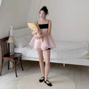 Váy tơ sần phối thô Hàn kiểu dáng babydoll dễ thương Han babydoll dress
