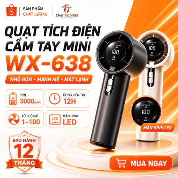 Quạt Tích Điện Cầm Tay Mini WX-638 PRO, Quạt Mini Turbo 100 Cấp Gió, Quạt Sạc Pin Tích Điện Cầm Tay Đa Năng Siêu Mạnh