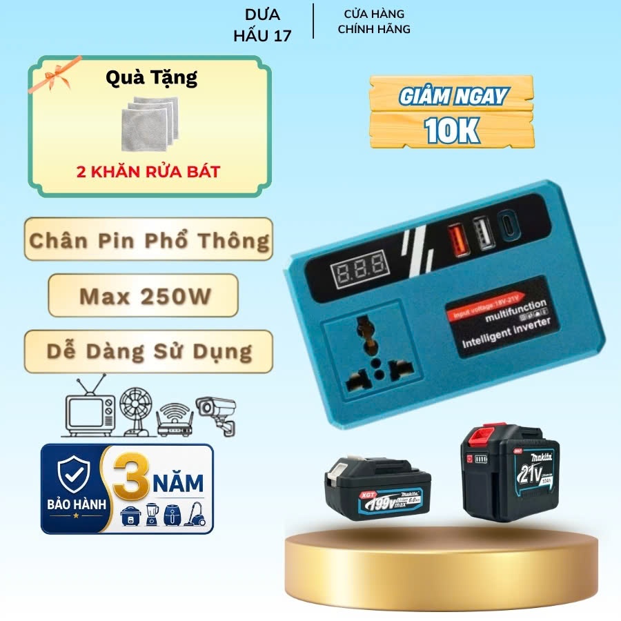 Đế chuyển đổi nguồn 18V-21V lên điện 220V sử dụng được quat. Chân phổ thông M21, Siêu Hot 2026