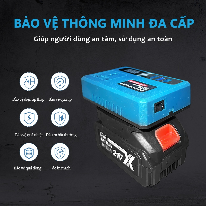 Đế chuyển đổi nguồn 18V-21V lên điện 220V sử dụng được quat. Chân phổ thông M21, Siêu Hot 2026