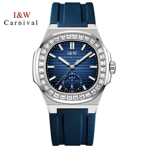 Đồng Hồ Nam Chính Hãng I&W Carnival Xanh 735G2-S2 Full Box Chống Nước Kính Sapphire (Máy Cơ Tự Động