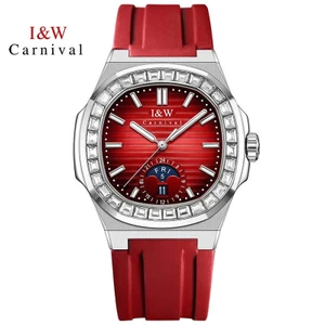 Đồng Hồ Nam Chính Hãng I&W Carnival 735G2-S8 Dây Cao Su Đỏ Chống Nước Kính Sapphire (Máy Cơ)