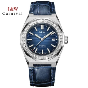 Đồng Hồ Nam Chính Hãng I&W Carnival 733G-D1 Xanh Full Box Chống Nước Kính Sapphire (Máy Cơ Tự Động)