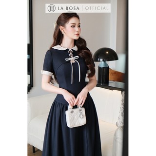 Đầm Dáng Dài Thanh Lịch La Rosa Đầm Thiết Kế Cổ Đính Đá Ngắn Tay Sang Chảnh Chiết Eo Tôn Dáng Nổi Bật V1484