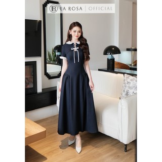Đầm Dáng Dài Thanh Lịch La Rosa Đầm Thiết Kế Cổ Đính Đá Ngắn Tay Sang Chảnh Chiết Eo Tôn Dáng Nổi Bật V1484
