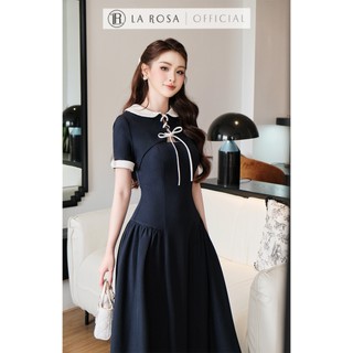Đầm Dáng Dài Thanh Lịch La Rosa Đầm Thiết Kế Cổ Đính Đá Ngắn Tay Sang Chảnh Chiết Eo Tôn Dáng Nổi Bật V1484