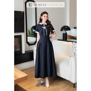 Đầm Dáng Dài Thanh Lịch La Rosa Đầm Thiết Kế Cổ Đính Đá Ngắn Tay Sang Chảnh Chiết Eo Tôn Dáng Nổi Bật V1484