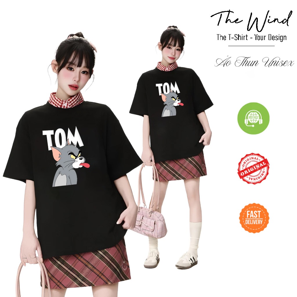 Áo Thun In Hình Mèo Tom lè lưỡi hài hước Form Rộng Cotton Việt Mềm Mịn Thoáng Mát