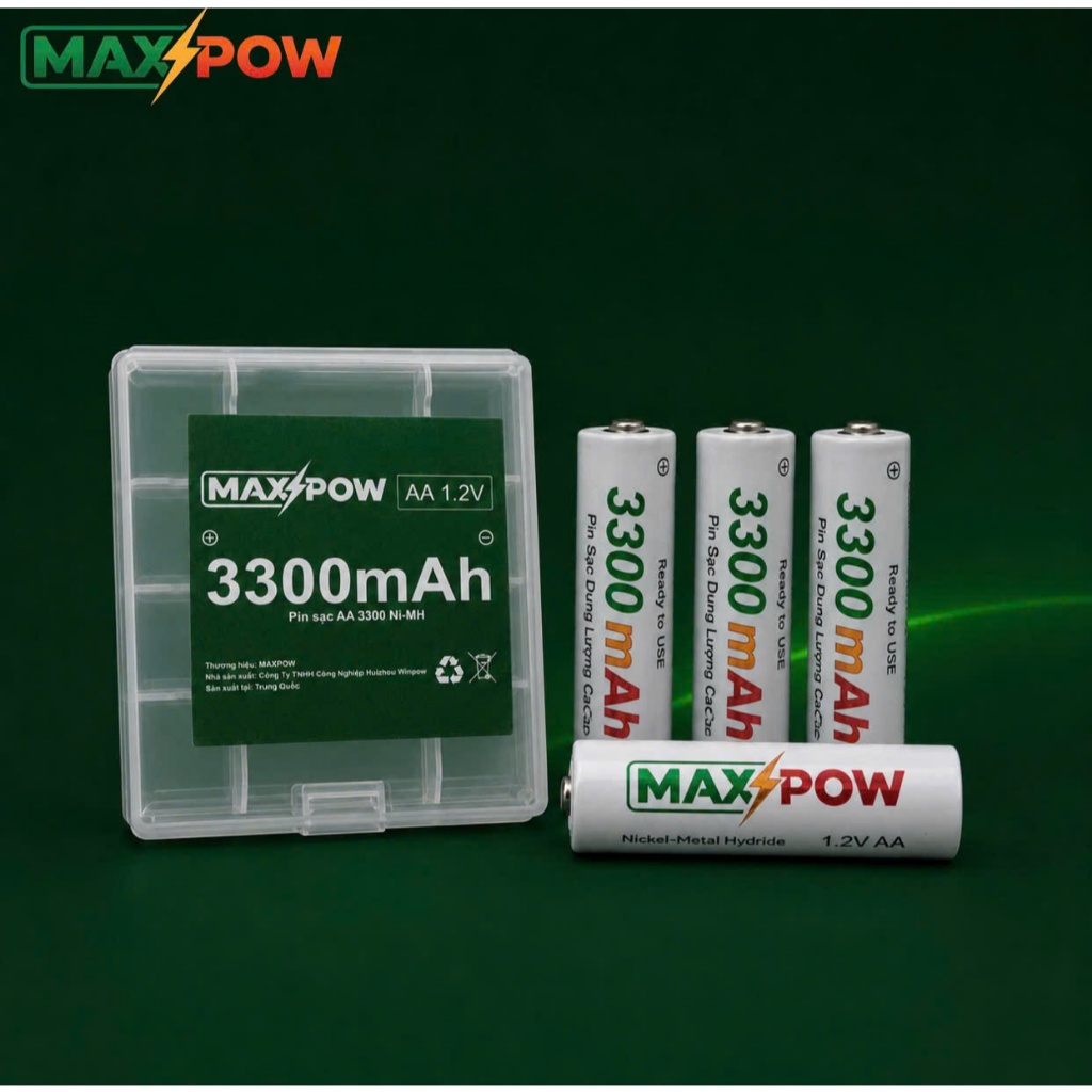 MAXPOW Pin Sạc Tái Sử Dụng AA 1.2V 3300mAh Ni-MH, Dung Lượng Cao, Sử Dụng Lặp Lại Nhiều Lần, Phù Hợp Cho Chuột.