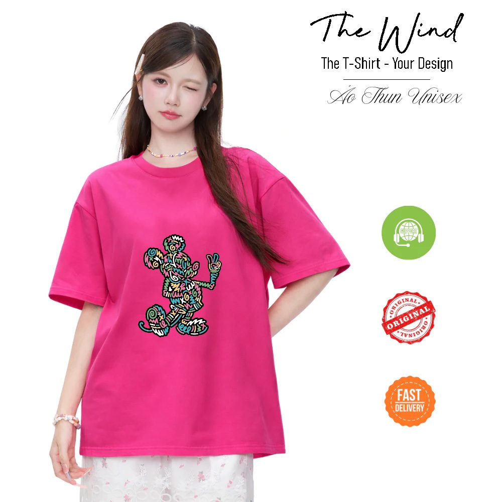 Áo thun in hình Mickey Mouse nghệ thuật Doodle trừu tượng Unisex Form Rộng Tay Lỡ Cao Cấp Co Giãn 2 Chiều