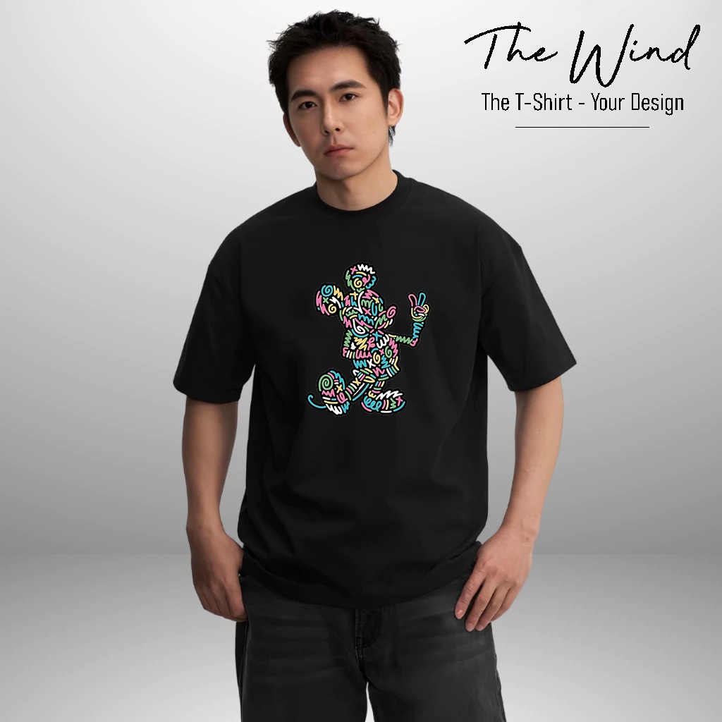 Áo thun in hình Mickey Mouse nghệ thuật Doodle trừu tượng Unisex Form Rộng Tay Lỡ Cao Cấp Co Giãn 2 Chiều