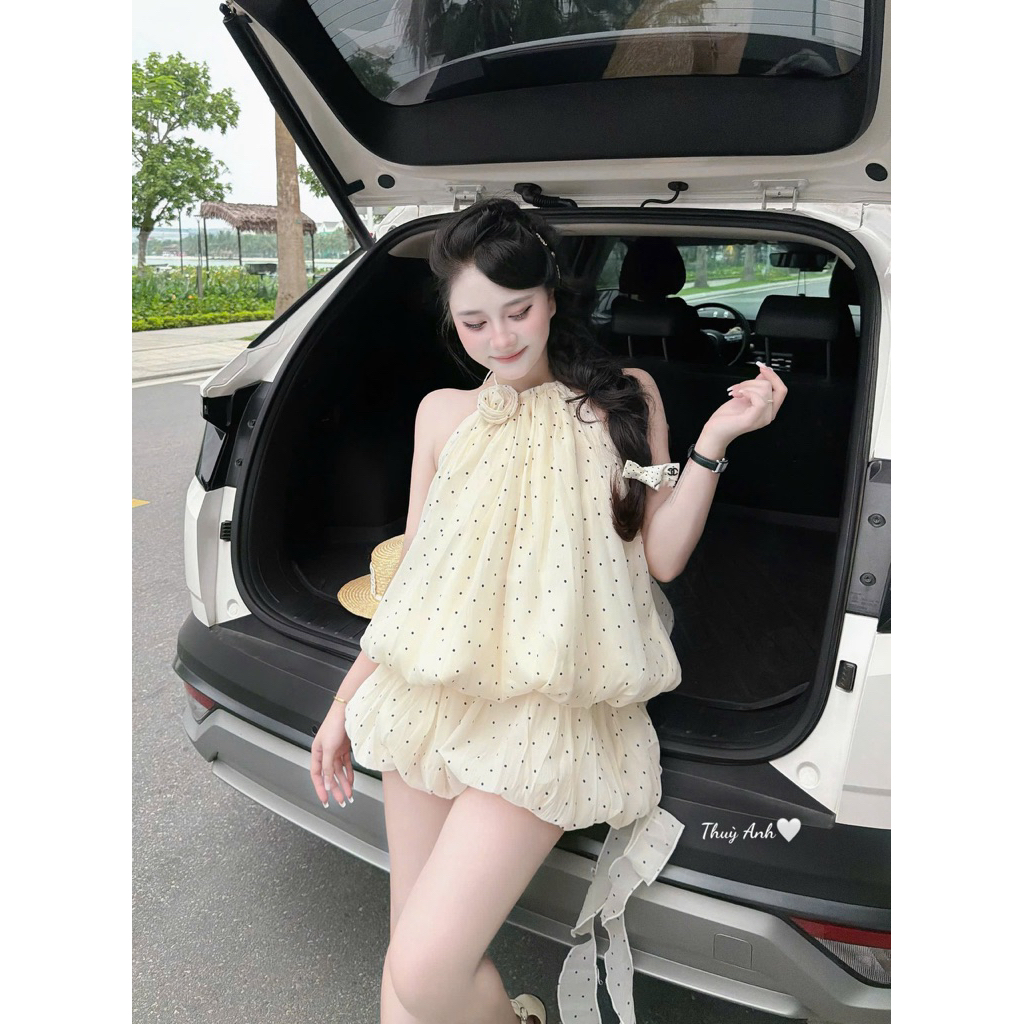váy yếm tơ nữ tiêu thư cổ hoa chân bí bồng bềnh BYJOLIE