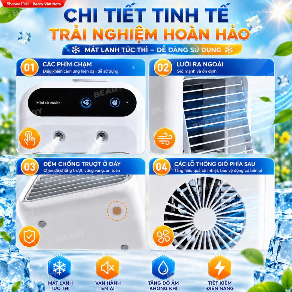 [TTT] Quạt Điều Hòa Phun Sương Mini Hơi Nước Dung tích 600ml Nhỏ gọn Combo Làm Mát Không Khí Điều Khiển - ảnh 2