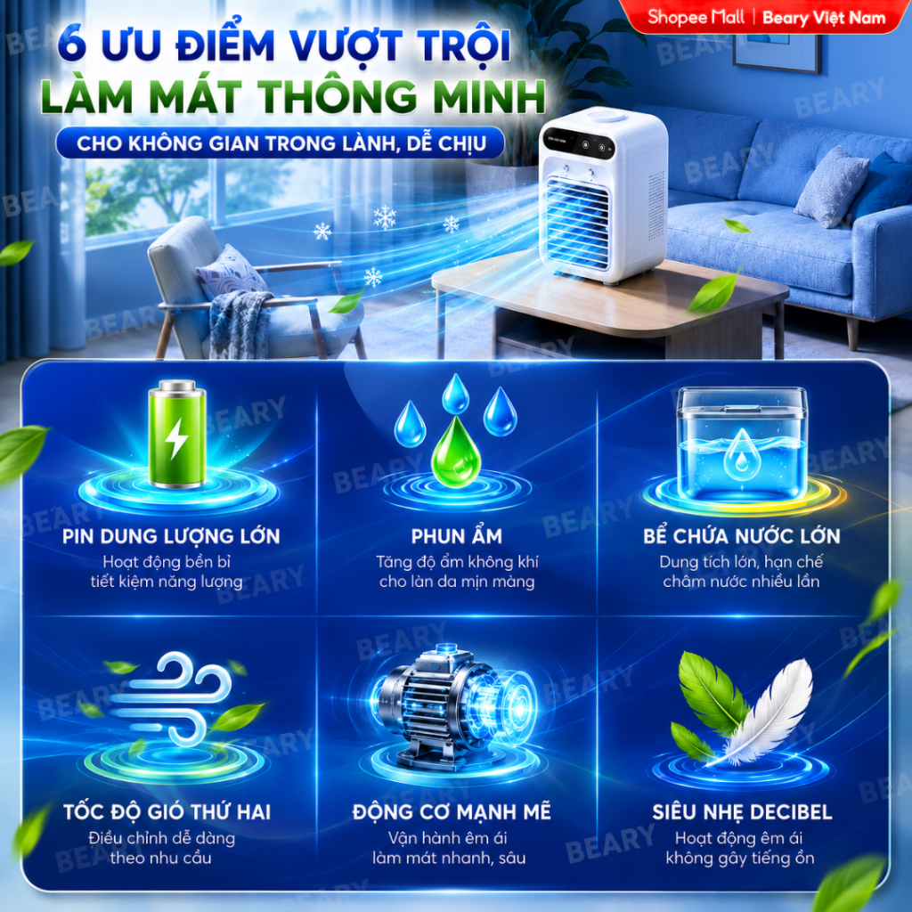 [TTT] Quạt Điều Hòa Phun Sương Mini Hơi Nước Dung tích 600ml Nhỏ gọn Combo Làm Mát Không Khí Điều Khiển - ảnh 8