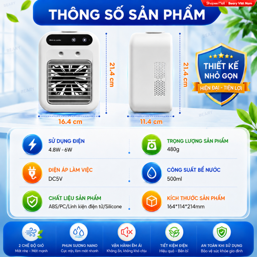 [TTT] Quạt Điều Hòa Phun Sương Mini Hơi Nước Dung tích 600ml Nhỏ gọn Combo Làm Mát Không Khí Điều Khiển - ảnh 5