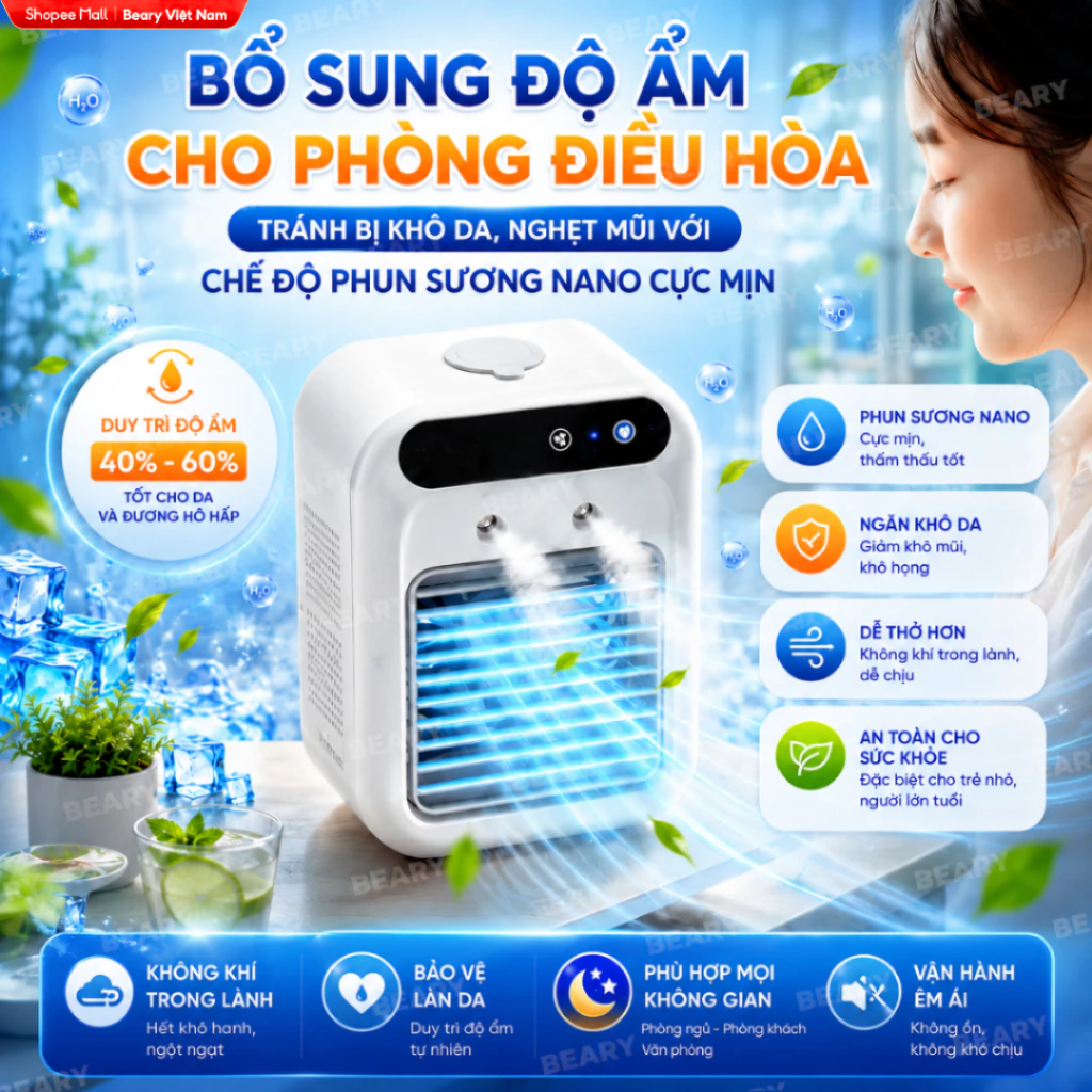 [TTT] Quạt Điều Hòa Phun Sương Mini Hơi Nước Dung tích 600ml Nhỏ gọn Combo Làm Mát Không Khí Điều Khiển - ảnh 7