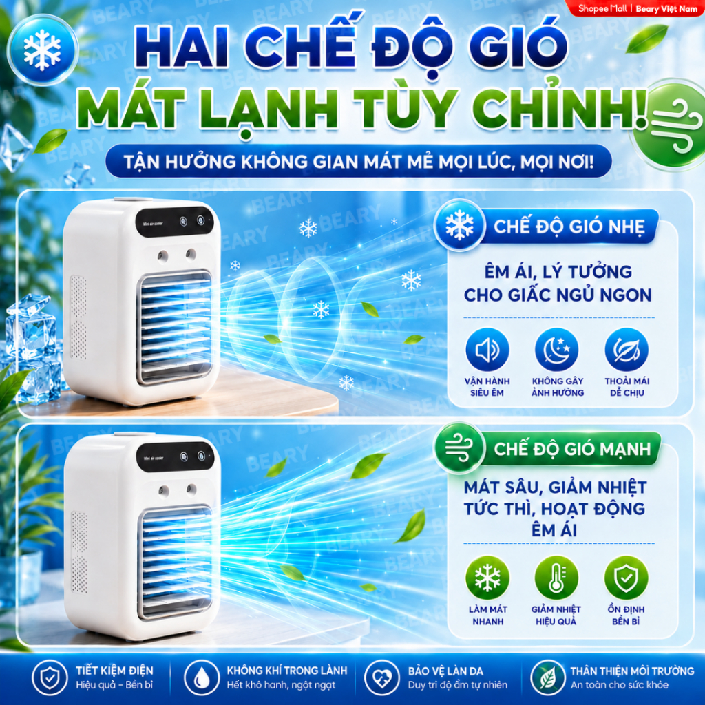 [TTT] Quạt Điều Hòa Phun Sương Mini Hơi Nước Dung tích 600ml Nhỏ gọn Combo Làm Mát Không Khí Điều Khiển - ảnh 4