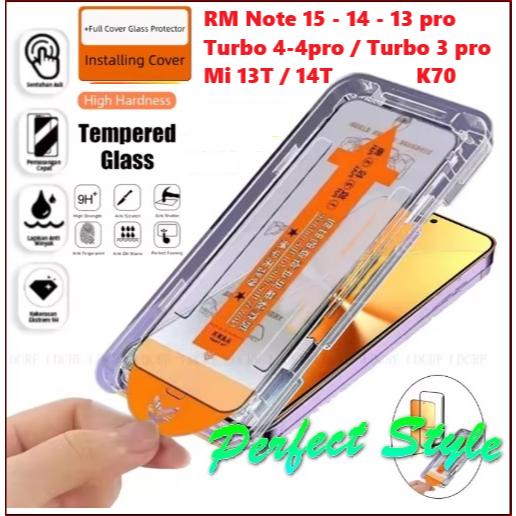 Kính Cường Lực Tự Dán Xiaomi Redmi Note 15 14 13 Turbo 3 4 Poco X7 pro Mi 14T 12T 13T K70 Không Bụi Dễ Dàng Lắp Đặt