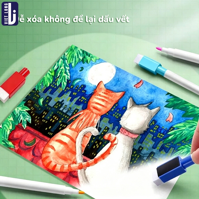 Bút Lông Viết Bảng - Bút Dạ Nét Mịn Màu Sắc Cho Bé, Đầu Xóa Tích Hợp, Mực Rửa Sạch, Vẽ Tranh Bảng Học Tập Hiệu Quả