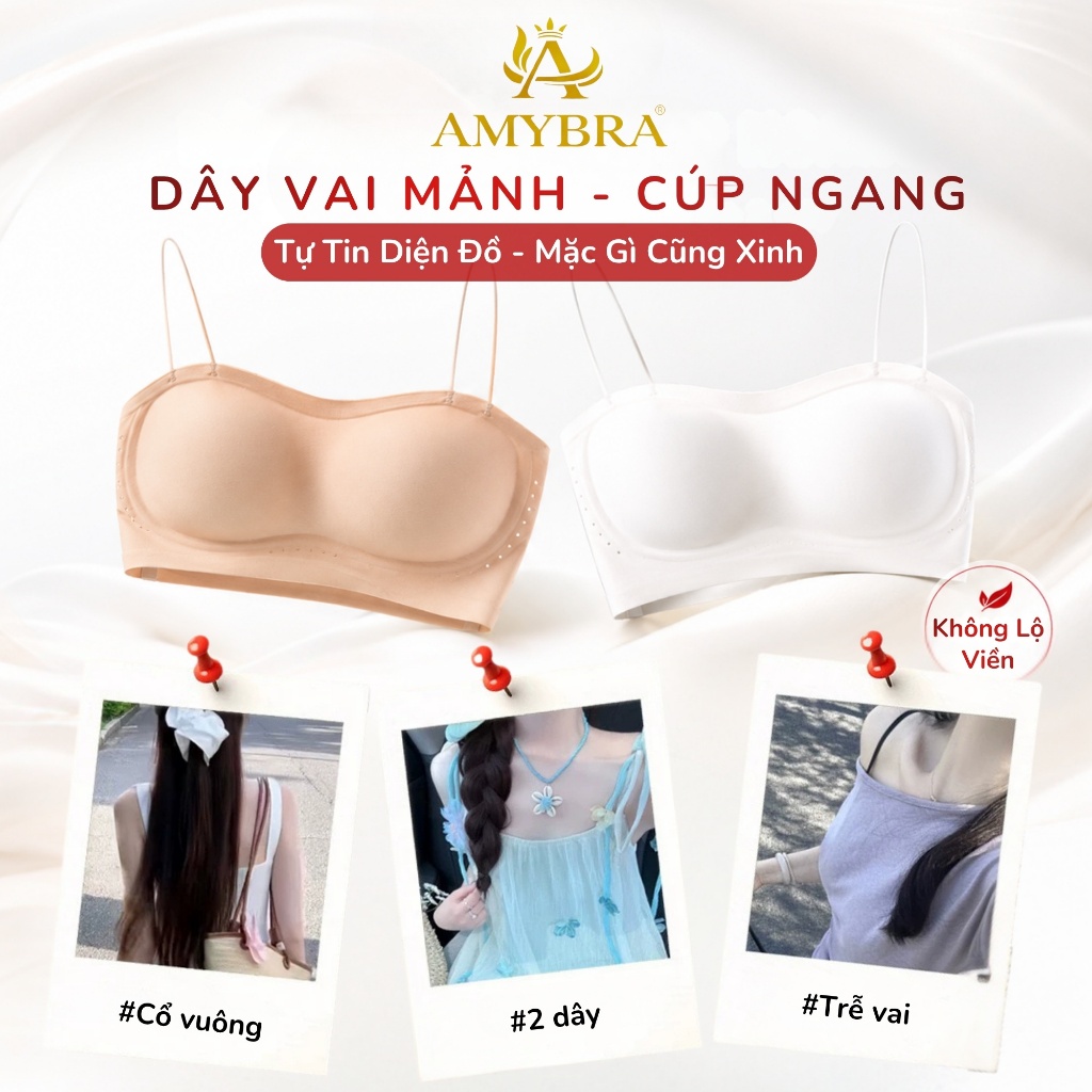[ BST HÈ -  AMYBRA ] Áo Ngực Nữ Su Cúp Ngang Mút 1cm, Áo Lót Nữ Không Gọng Dáng Chui Thoải Mái A2608