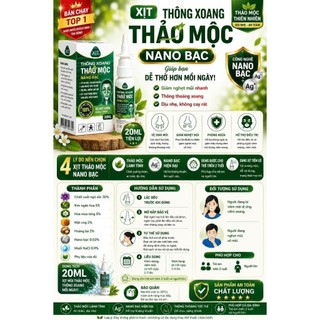 Xịt Mũi Thông Xoang Nano Bạc 20ml | Xịt Thảo Mộc Giảm Nghẹt Mũi, Sổ Mũi, Hỗ Trợ Thông Mũi