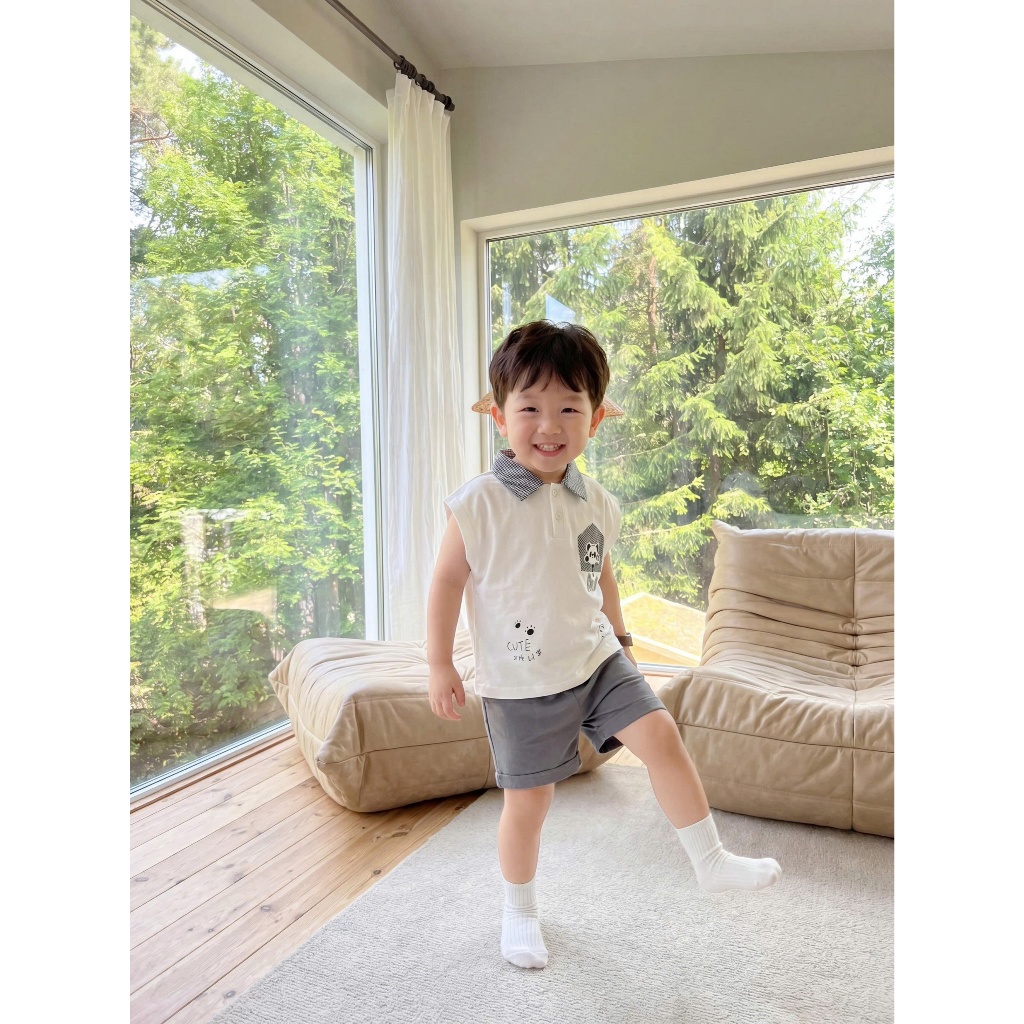Set bộ polo cộc tay bé trai Miniumbaby in hình gấu trúc cute, chất vải cotton mềm thoáng mát SB2778
