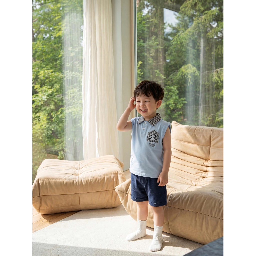 Set bộ polo cộc tay bé trai Miniumbaby in hình gấu trúc cute, chất vải cotton mềm thoáng mát SB2778
