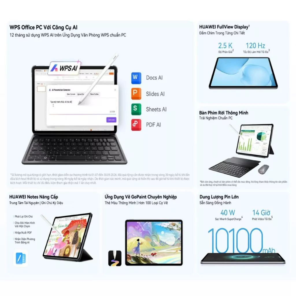 Máy tính bảng HUAWEI MatePad 11.5 2026 | WPS Office PC Với Công Cụ AI | HUAWEI FullView Display 2.5K 120Hz| Bàn Phím Rời