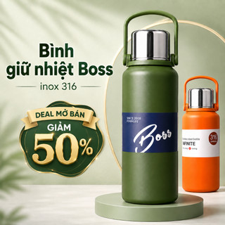 Bình Giữ Nhiệt BOSS Inox 316 4 Lớp 1000,1500ml, Kèm Cốc, Nóng Lạnh, Tặng 3 Món Phụ Kiện