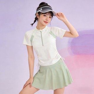 Bộ đồ bơi nữ mới Váy liền tay ngắn in họa tiết hè, polyester khóa kéo chống nắng, phong cách thể thao  thời trang, dành