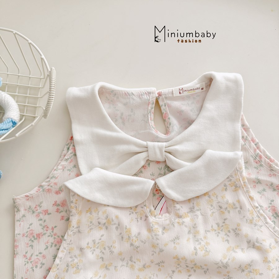 Set bộ sát nách bé gái Miniumbaby hình thỏ nơ điệu đà mix quần giả váy, chất cotton mềm mát SB2755