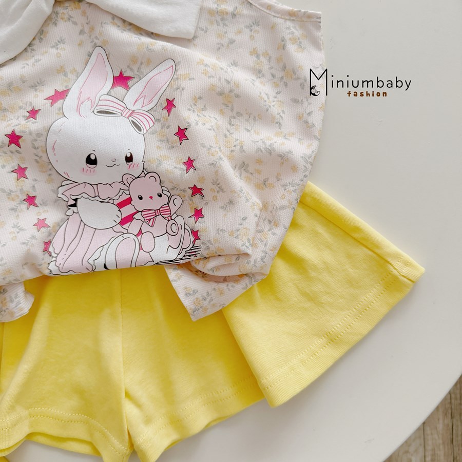 Set bộ sát nách bé gái Miniumbaby hình thỏ nơ điệu đà mix quần giả váy, chất cotton mềm mát SB2755