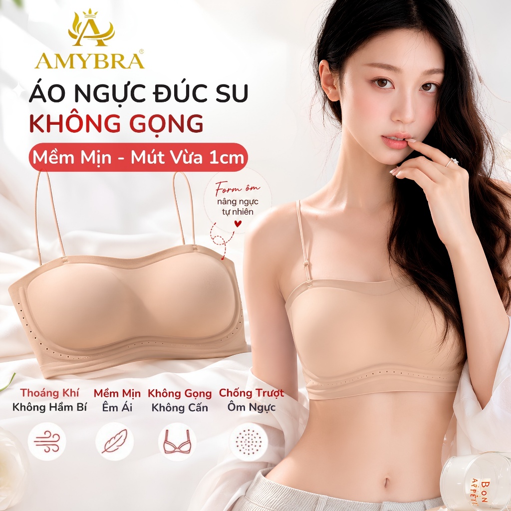 [ BST HÈ -  AMYBRA ] Áo Ngực Nữ Su Cúp Ngang Mút 1cm, Áo Lót Nữ Không Gọng Dáng Chui Thoải Mái A2608