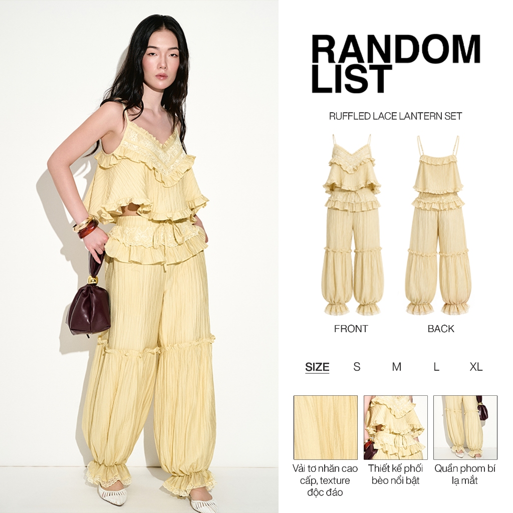 RANDOMLIST - Set áo dây bèo phối ren quần đèn lồng trẻ trung nữ tính - Ruffled Lace Lantern Set