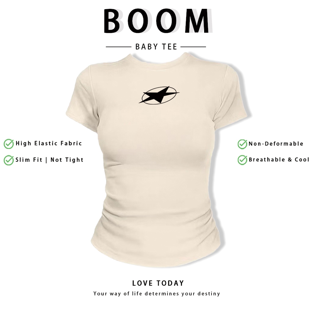 BOOM Áo Baby Tee Nữ Cotton Ôm Body-Áo Thun Ngắn Tay Y2K In Hình PhongCách Mùa Hè, Cổ Tròn Hàng Đầucách hàn quốc phong195