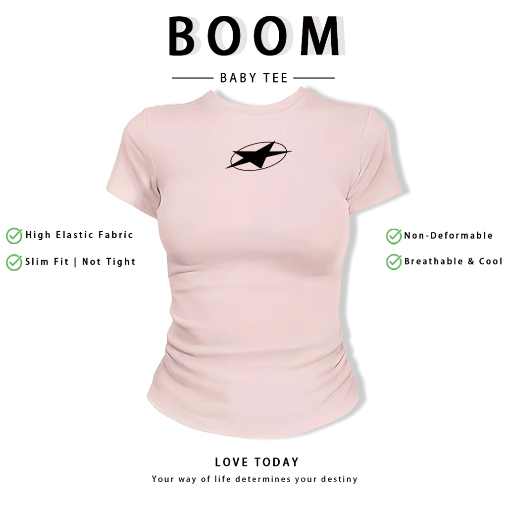 BOOM Áo Baby Tee Nữ Cotton Ôm Body-Áo Thun Ngắn Tay Y2K In Hình PhongCách Mùa Hè, Cổ Tròn Hàng Đầucách hàn quốc phong195