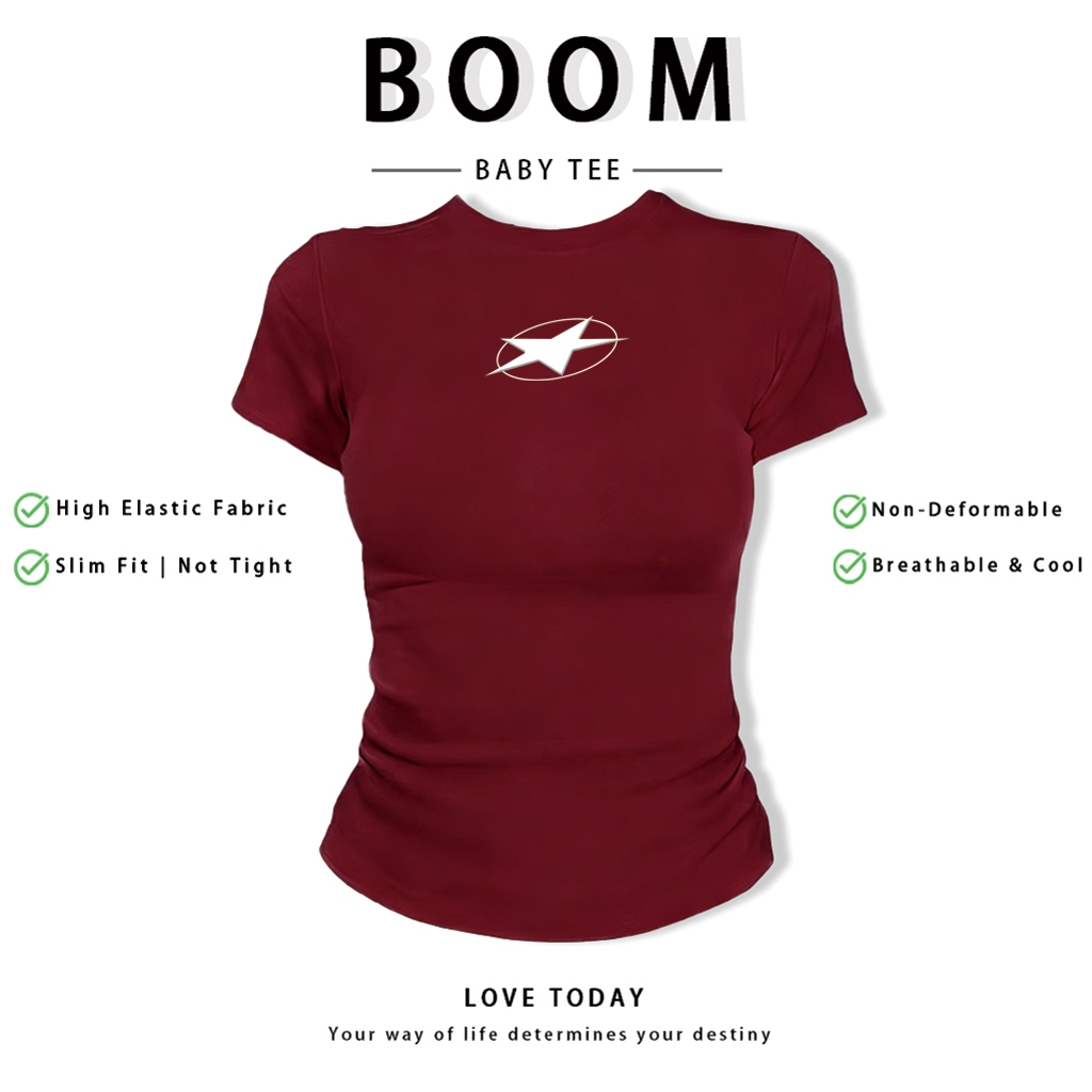 BOOM Áo Baby Tee Nữ Cotton Ôm Body-Áo Thun Ngắn Tay Y2K In Hình PhongCách Mùa Hè, Cổ Tròn Hàng Đầucách hàn quốc phong195