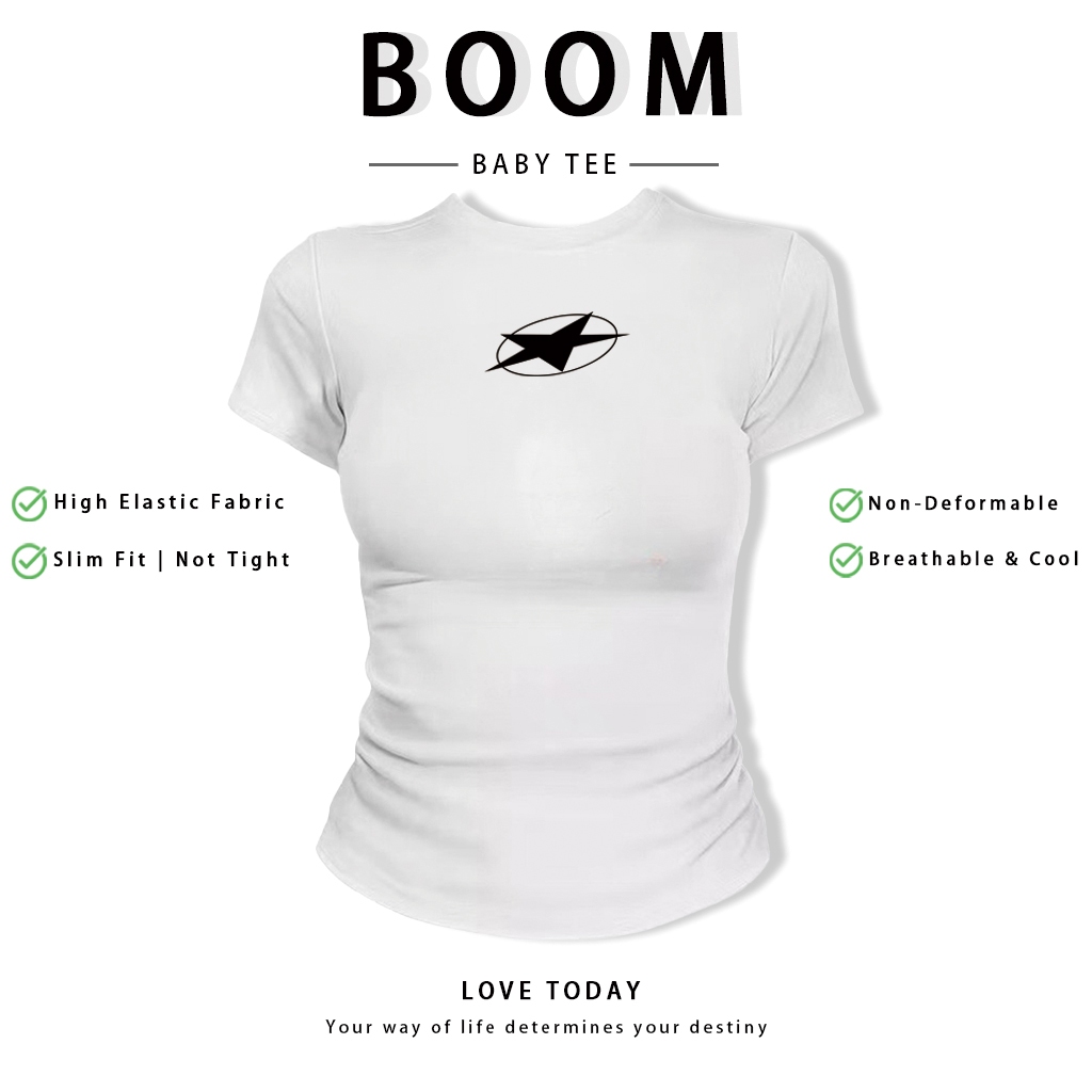 BOOM Áo Baby Tee Nữ Cotton Ôm Body-Áo Thun Ngắn Tay Y2K In Hình PhongCách Mùa Hè, Cổ Tròn Hàng Đầucách hàn quốc phong195