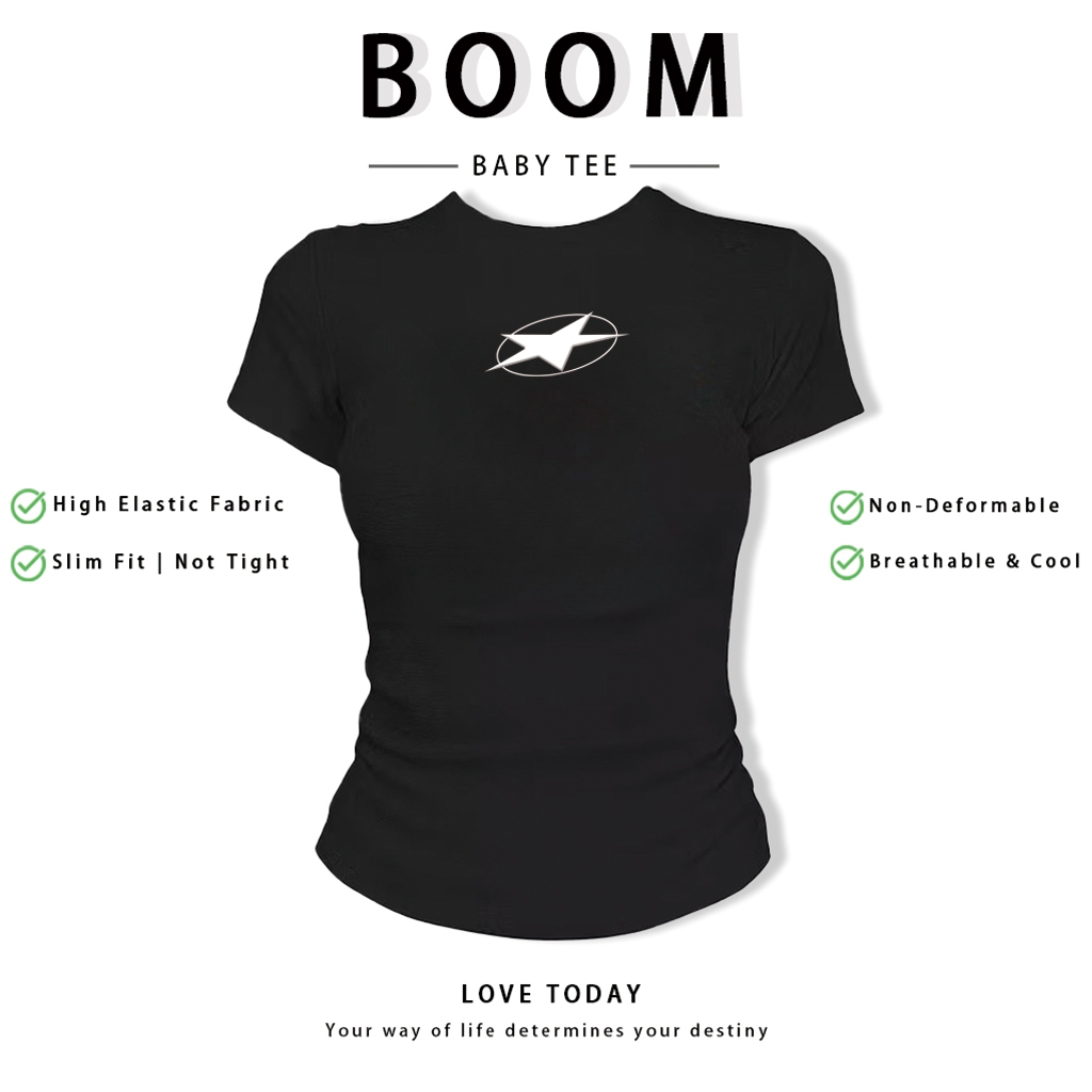 BOOM Áo Baby Tee Nữ Cotton Ôm Body-Áo Thun Ngắn Tay Y2K In Hình PhongCách Mùa Hè, Cổ Tròn Hàng Đầucách hàn quốc phong195