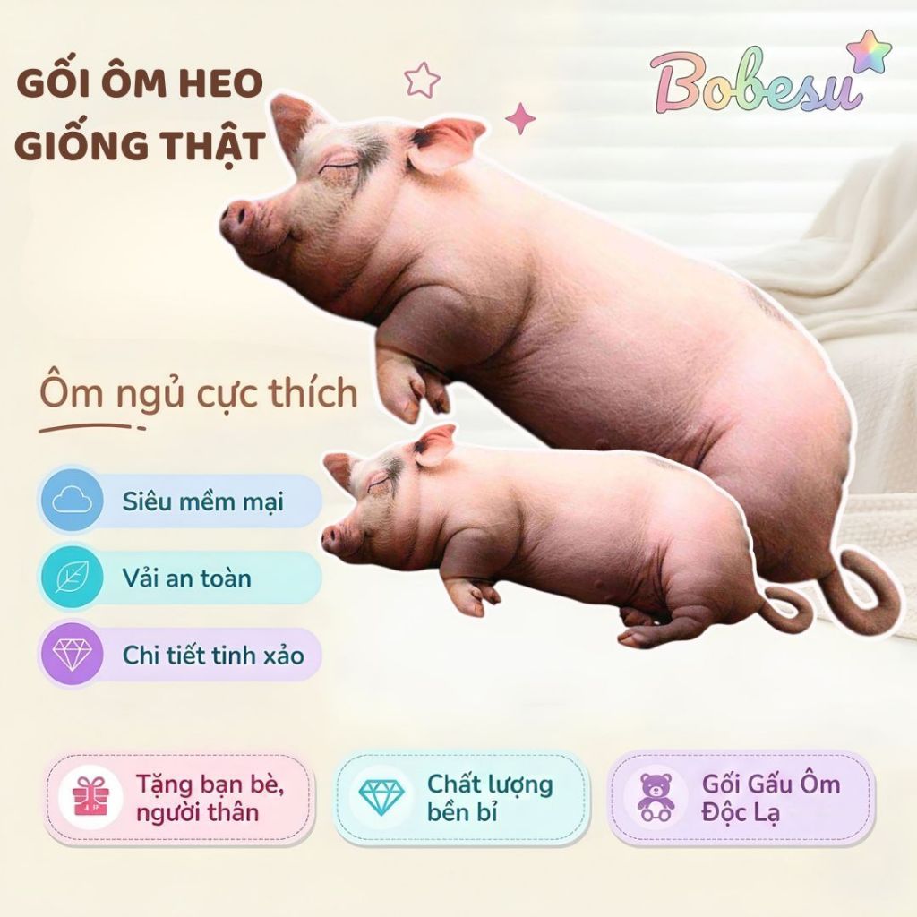 Gối Ôm Hình Heo 3D Giống Thật,Gấu Bông Lợn Sề Xấu Xí Ngủ Độc Lạ Quà Tặng Vui Vẻ Cho Bé,Người Yêu