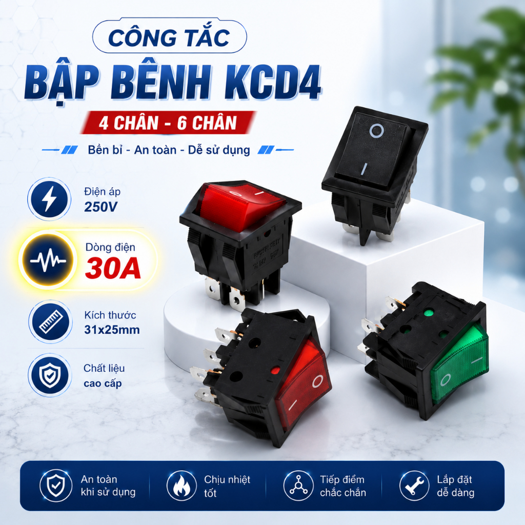 Công tắc bập bênh KCD4-201N 30A 250V 31x25mm 2 chế độ chất lượng tốt ILinhkien