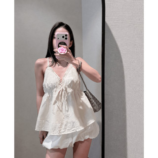 Áo hai dây cổ V dáng xòe đính nơ xinh xắn LAVIAN A156