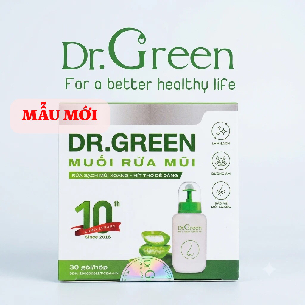 [Mẫu Mới 2026] Muối rửa mũi Dr Green nha đam (hộp 30 gói)
