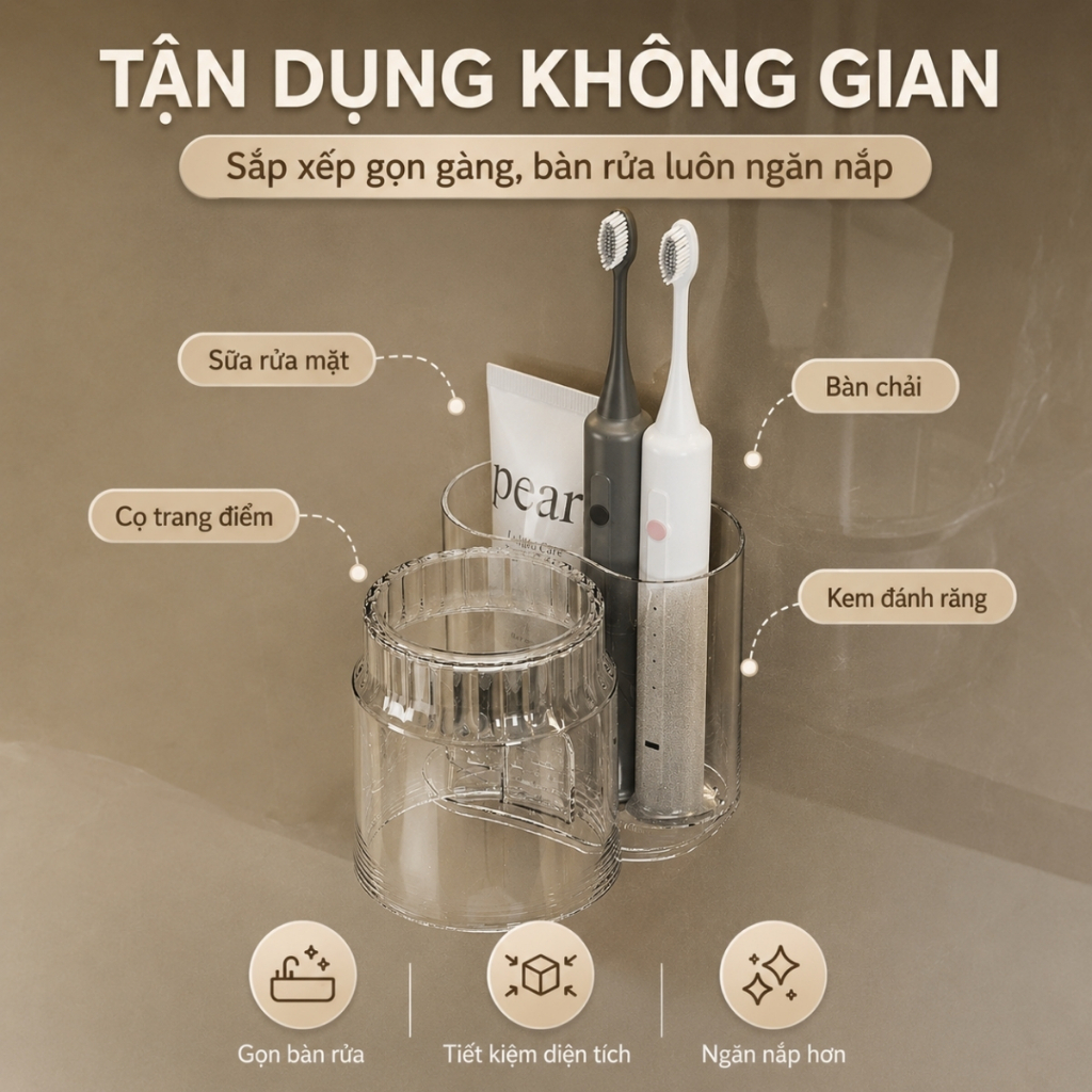 Giá Đựng Bàn Chải Đánh Răng Dán Tường, Kệ Đựng Kem Đánh Răng Nhà Tắm Trong Suốt, Không Cần Khoan, Thoát Nước Nhanh